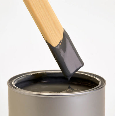 Opened pot of Dark Grey wall primer from Mylands